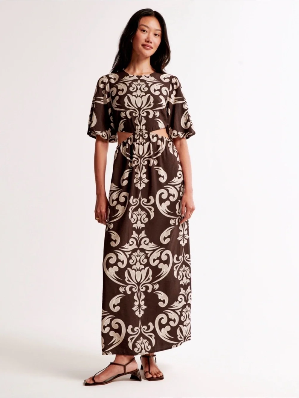 A&F Brown and Cream Maxi Dress with Cutout Detail